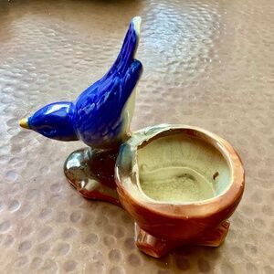 Vintage Novelty Bluebird on a Basket Planter